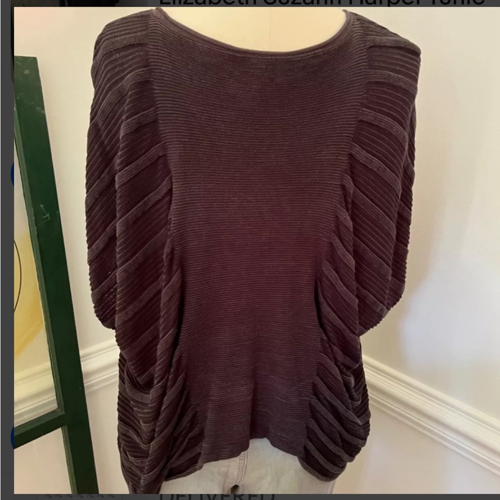 Eileen Fisher Drapey Pullover Short Sleeve Black Cotton Oversized Sweater Medium